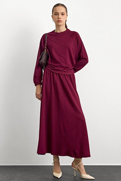 Olcay Strick-Sweatshirt-Set mit Rundhalsausschnitt und Rock BORDO 9386-TK