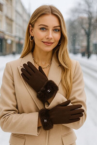 MARBERRY Γυναικεία γάντια από γούνα καφέ χρώματος