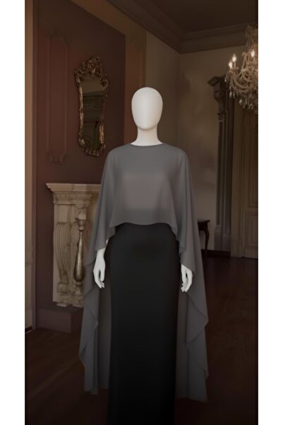 MERİT FASHION Önü Kısa Arkası Uzun Şifon Abiye Pelerin