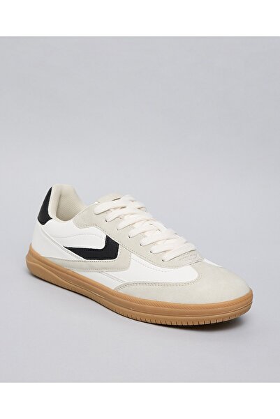 R&B White Women's Color Block Lace Up Sneakers