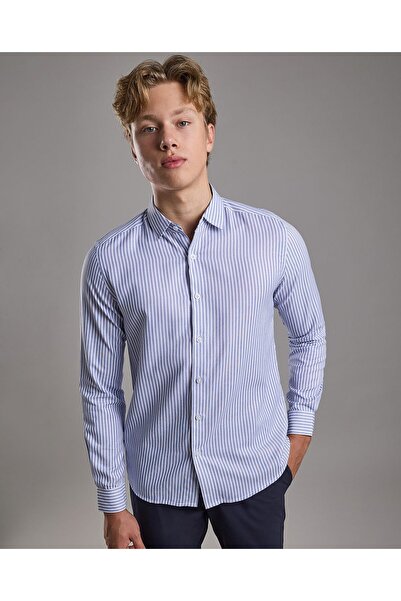 R&B Striped Shirt with Classic Collar and Long Sleeves