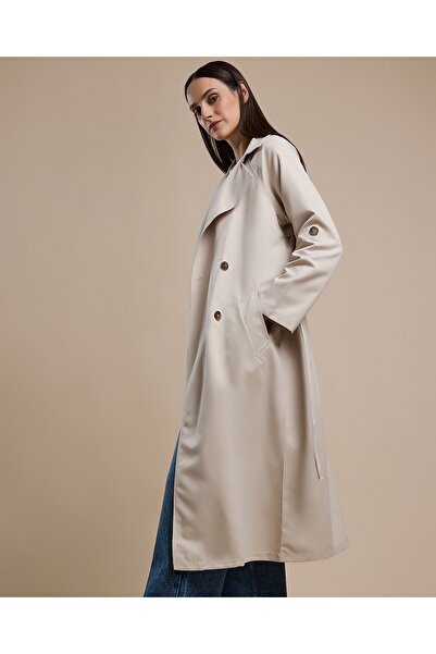 R&B Solid Double Breasted Overcoat with Long Sleeves