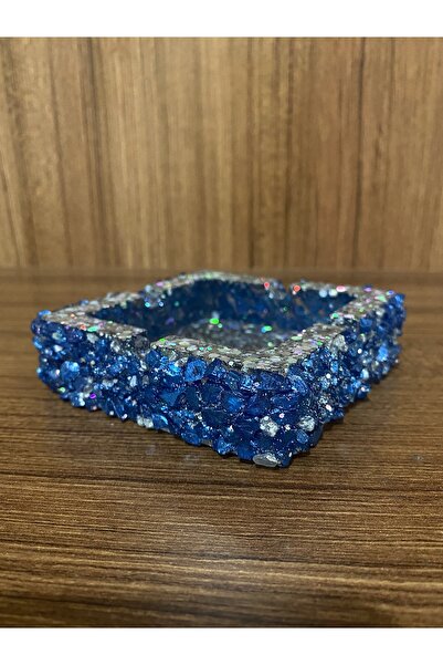 cesaconsept Gri Glitter Karışımı ve Gri Mavi Cam Kırığı Kaplama Tasarım Epoksi Küllük