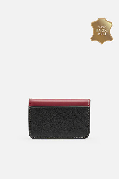 MAFİ Arden Genuine Leather 4 Compartment Compact Men's Card Holder Black-Red