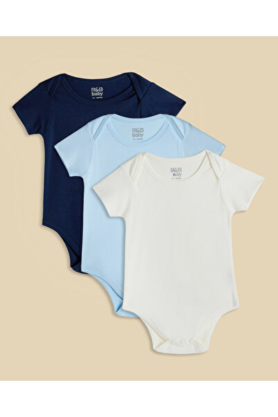 R&B Blue Boy's 3 Pack Short Sleeves Bodysuits
