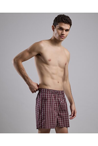 R&B Maroon Men's Plaid Boxer with Elastic Waist