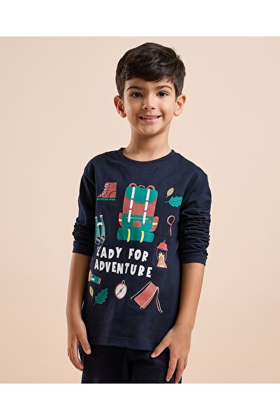 R&B Graphic Print T-Shirt with Crew Neck and Long Sleeves