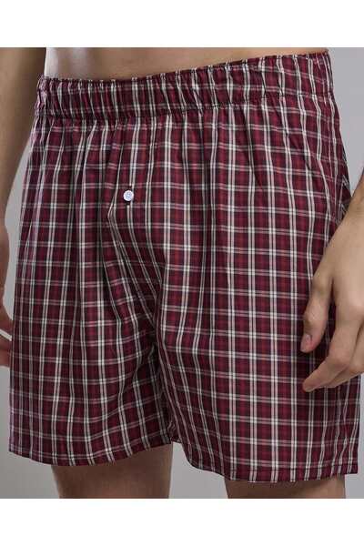 R&B Maroon Men's Plaid Boxer with Elastic Waist