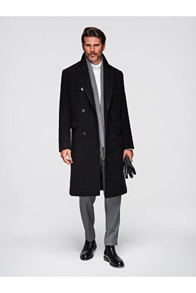 OMBRE Double-Breasted Men's Wool Coat - Black V2 OM-COWC-0133