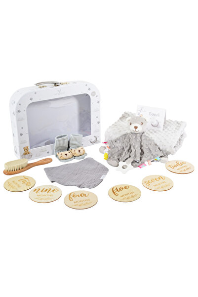 Cangaroo Set cadou 6in1 pentru nou nascut Bearly Gri cu paturica dubla 100x80...