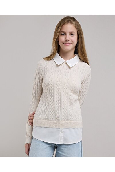 R&B Knitted Sweater with Crew Neck and Long Sleeves