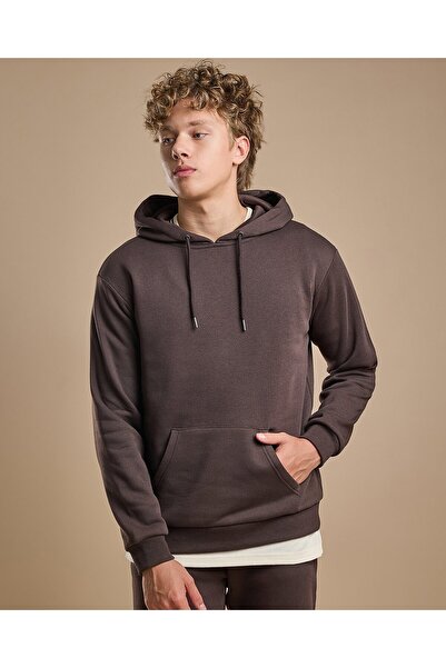 R&B Coffee Men's Solid Hoodie with Long Sleeves