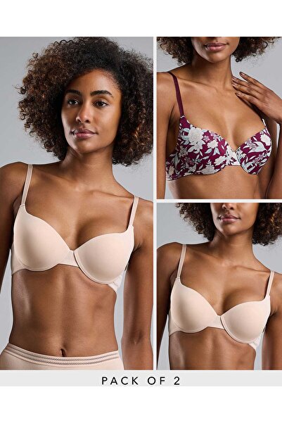 R&B Burgundy Women's 2 Pack Push Up Bras