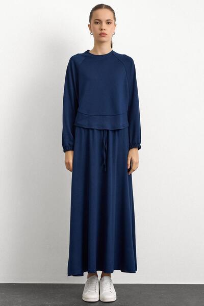 Olcay Strick-Sweatshirt-Set mit Rundhalsausschnitt und Rock DUNKELBLAU 9386-TK