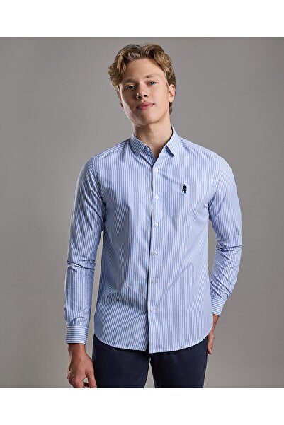 R&B Striped Shirt with Classic Collar and Long Sleeves
