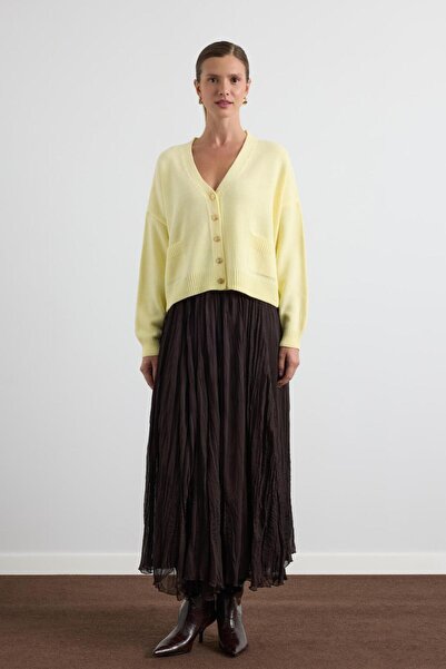 KADRİYE BAŞTÜRK Gold Buttoned Knitwear Cardigan Yellow