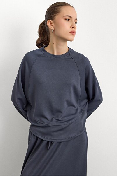 Olcay Strick-Sweatshirt-Set mit Rundhalsausschnitt und Rock ANTRASIT 9386-TK