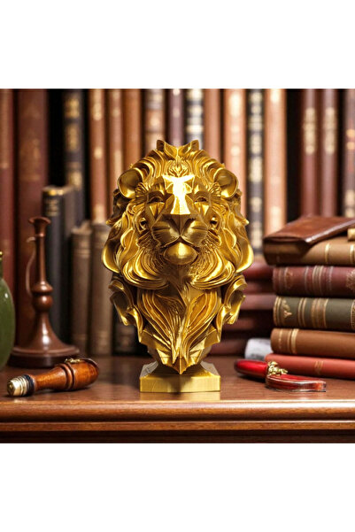 STE Altın Aslan Büstü – 3D Baskı Dekoratif Heykel