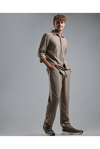 R&B Textured Loose Fit Pants with Drawstring Waist