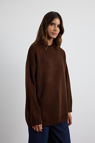 KADRİYE BAŞTÜRK Crew Neck Basic Knitwear Sweater Brown