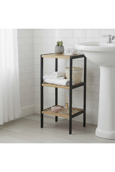 Noor رف خشبي من خشب البامبو حواف لون اسود، 3 ارفف, 30*30*70