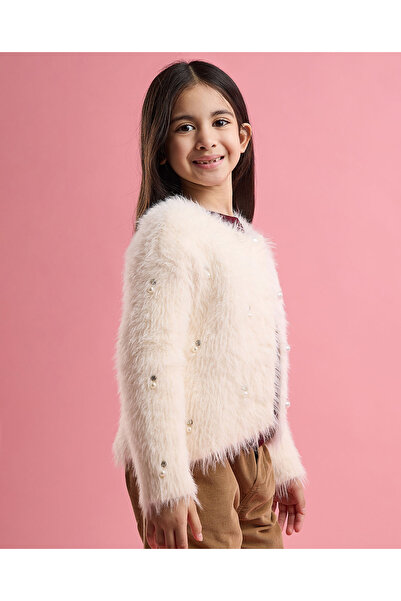 R&B Ivory Girl's Furry Jacket with Long Sleeves