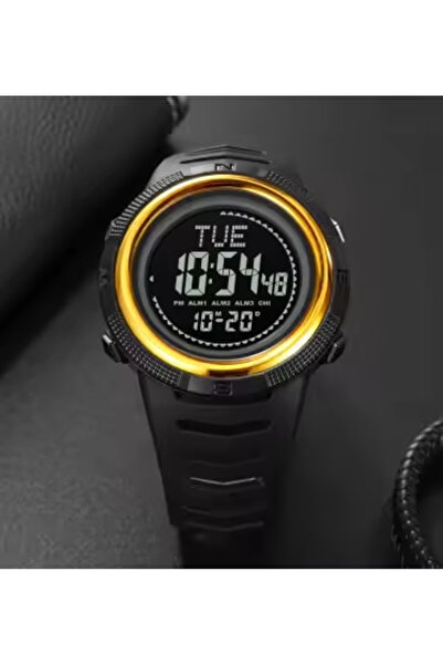 Skmei Ceas de mână bărbătesc, casual, digital, la modă, busolă, sport, alarmă, negru/auriu