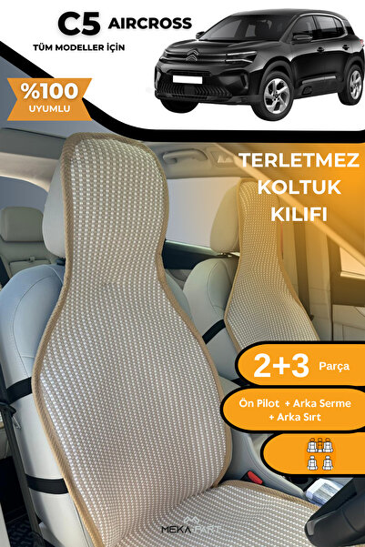 TREND Anti-Sweat Car Seat Protector Cover 100% Cotton 5-Piece Full Set Cream Citroen C5 Aircross