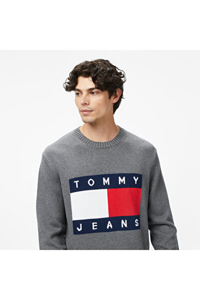 Tommy Hilfiger Tommy Jeans Regular Melange Flag Erkek Gri Kazak