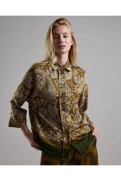R&B Patterned Shirt with Classic Collar and Long Sleeves