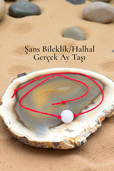 NBS Beautiful Naturel Stones Ay Taşı Kırmızı İpli Şans Aura Bileklik ( Hediye...