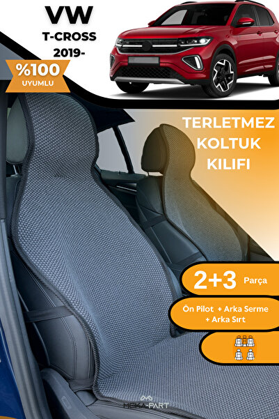 TREND Anti-Sweat Car Seat Protector Cover 100% Cotton 5-Piece Full Set Smoked Vw T-Cross