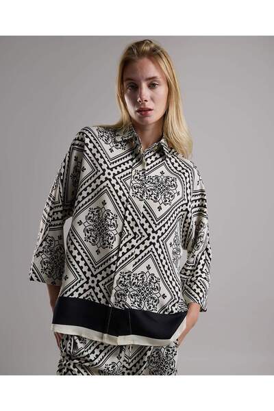 R&B Patterned Shirt with Classic Collar and Long Sleeves