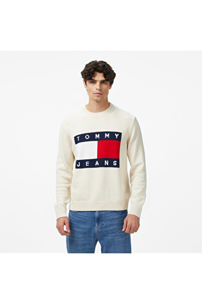 Tommy Hilfiger Tommy Jeans Regular Melange Flag Erkek Bej Kazak