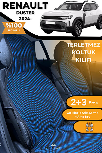 TREND Anti-Sweat Car Seat Protector Cover 100% Cotton 5-Piece Full Set Blue Black Renault Duster