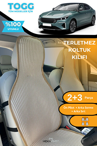 TREND Anti-Sweat Car Seat Protector Cover 100% Cotton 5-Piece Full Set Cream Togg T10F