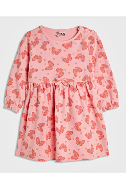 R&B فستان مطبوع برقبة دائرية وأكمام طويلة