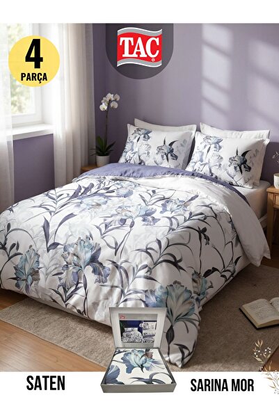 Taç Sarina mor Pamuk Saten Çift Kişilik Nevresim Takımı