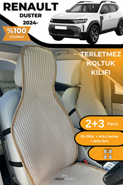 TREND Anti-Sweat Car Seat Protector Cover 100% Cotton 5-Piece Full Set Cream Renault Duster