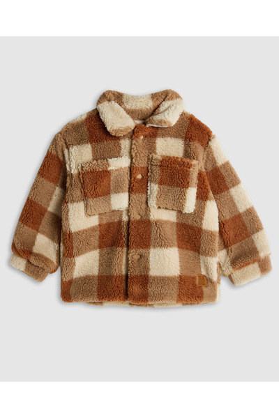R&B Checked Sherpa Jacket with Button Closure