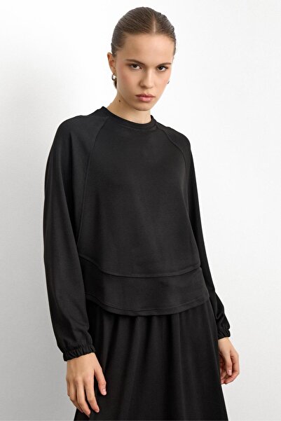 Olcay Crew Neck Knitted Sweat Skirt Set Black 9386-Tk