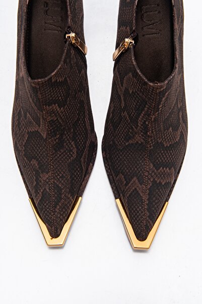 LuviShoes SONA Кафяви дамски обувки с ток и златни детайли