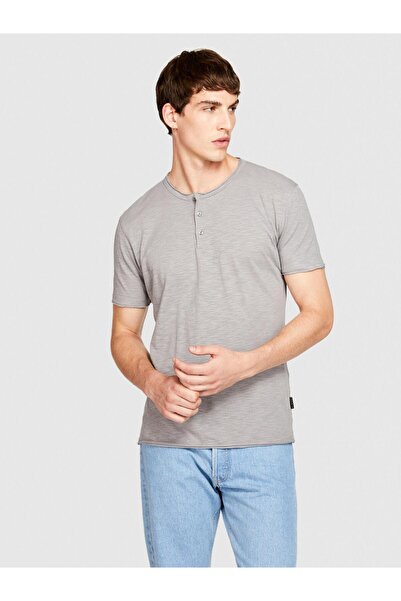 Sisley Men's 100% Cotton Slim Fit Button Detail Slub T-Shirt 323A3Yr7S1009-Sis3G6
