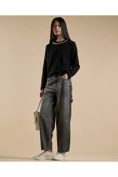 R&B بنطال جينز سكيتر باهت مع أزرار للإغلاق