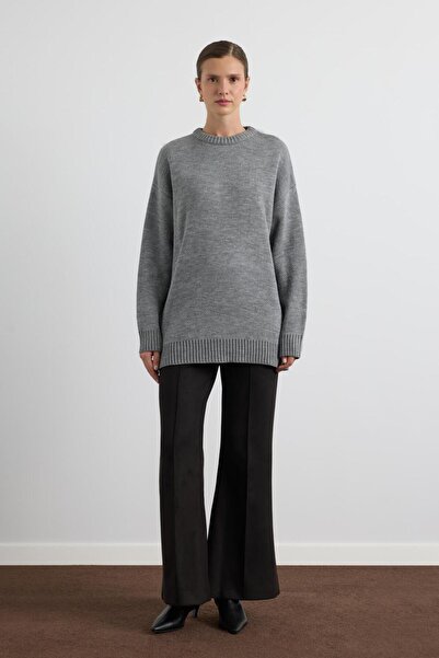 KADRİYE BAŞTÜRK Crew Neck Basic Knitwear Sweater Anthracite