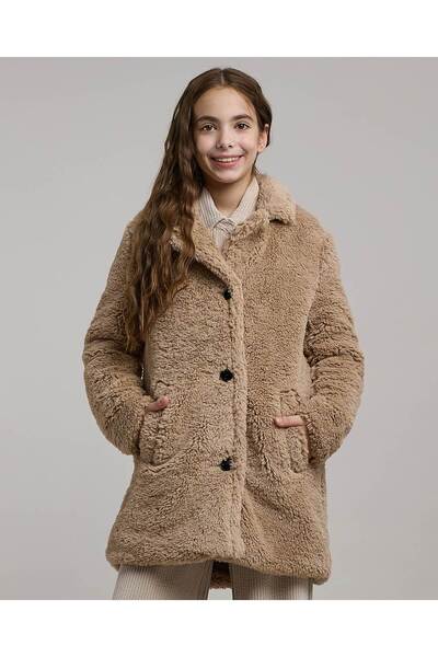 R&B Faux Fur Coat with Collar and Long Sleeves