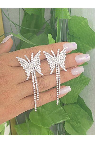 Jewelliss Kelebek Model Sallantılı Kristal Küpe Özel Gün Kombin Düğün Nişan Abiye Tasarım