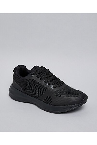 R&B Black Women's Solid Lace Up Sneakers