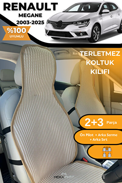 TREND غطاء حماية لمقعد السيارة مضاد للتعرق، 100% قطن، طقم كامل من 5 قطع، كريمي اللون لسيارة رينو ميجان