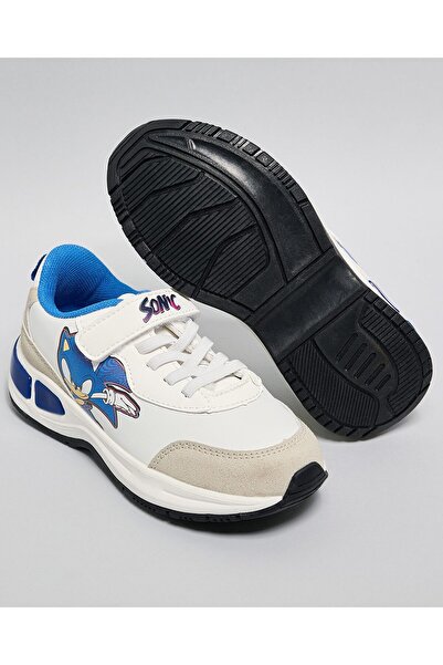 R&B White Boy's Sonic Print Velcro Sneakers